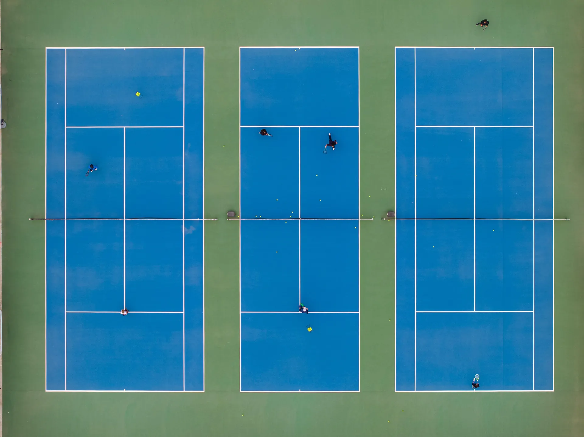 Aerial view of the blue courts at Larnaka Tennis Club
